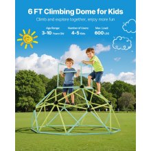 VEVOR Struttura da Arrampicata Geometrica a Cupola Larghezza 183 cm, Carico 270 kg, Attrezzatura da Arrampicata per Bambini dai 3 ai 10 Anni, Parco Giochi Giardino Esercizio da Esterno Blu Verde