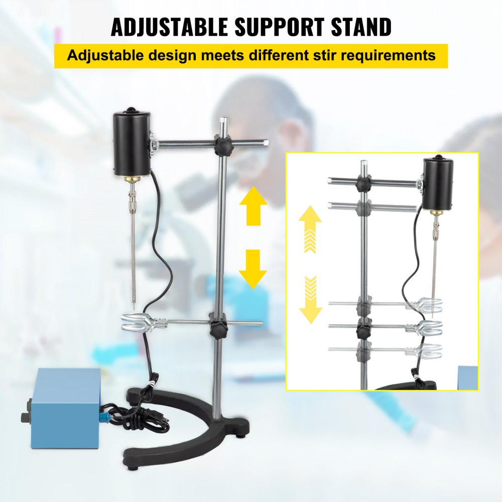 VEVOR Miscelatore Agitatore Elettrico, Pala di Miscelazione in Acciaio, resistenza alla corrosione, Velocità e Tempo Regolabili, Morsetto per Becher in Alluminio, 44 x 32,5 x 18 Cm (17 x 13 x 7")