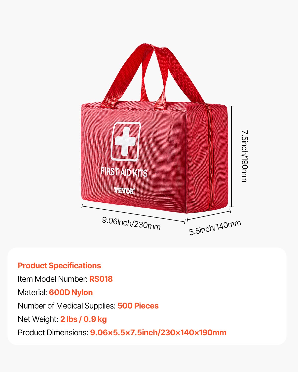 VEVOR Kit di Pronto Soccorso 500 pezzi Borsa di Pronto Soccorso di Emergenza Borsa in Nylon 600D, Forniture Mediche di Emergenza per Casa, Auto, Barca, Ufficio, Viaggi, Campeggio, Camion, Sport