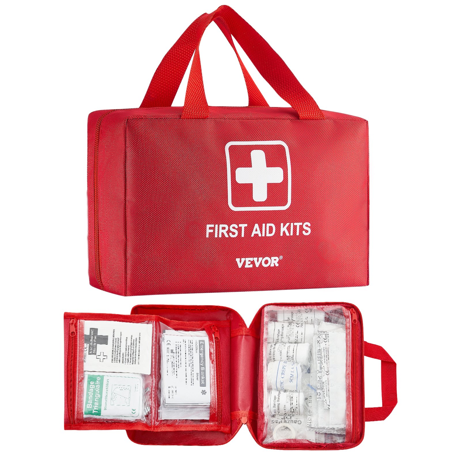 VEVOR Kit di Pronto Soccorso 500 pezzi Borsa di Pronto Soccorso di Emergenza Borsa in Nylon 600D, Forniture Mediche di Emergenza per Casa, Auto, Barca, Ufficio, Viaggi, Campeggio, Camion, Sport