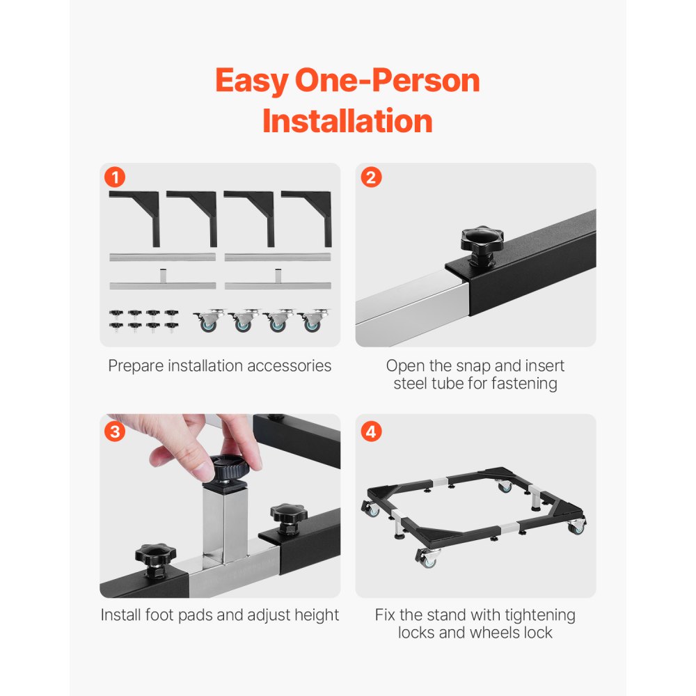 VEVOR Supporto per Frigorifero Base Mobile, Carico 544 kg Supporto per Lavatrice con 8 Ruote Gemelle Bloccabili e 4 Freni, Carrello per Mobili Regolabile 584,2 mm-929,64 mm per Lavatrice Asciugatrice