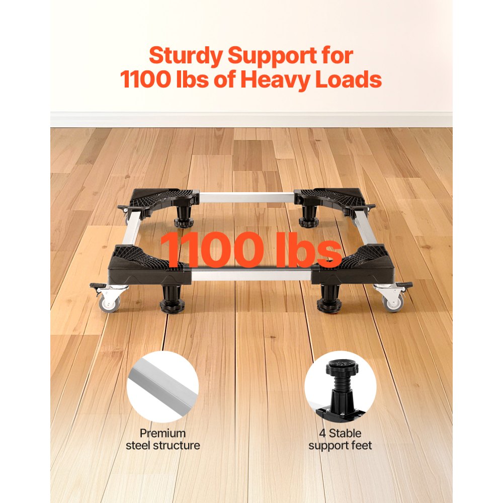 VEVOR Supporto per Frigorifero Base Mobile, Carico 500 kg Supporto per Lavatrice con 8 Ruote Gemelle Bloccabili e 4 Freni, Carrello per Mobili Regolabile 698,5 mm-899,16 mm per Lavatrice Asciugatrice
