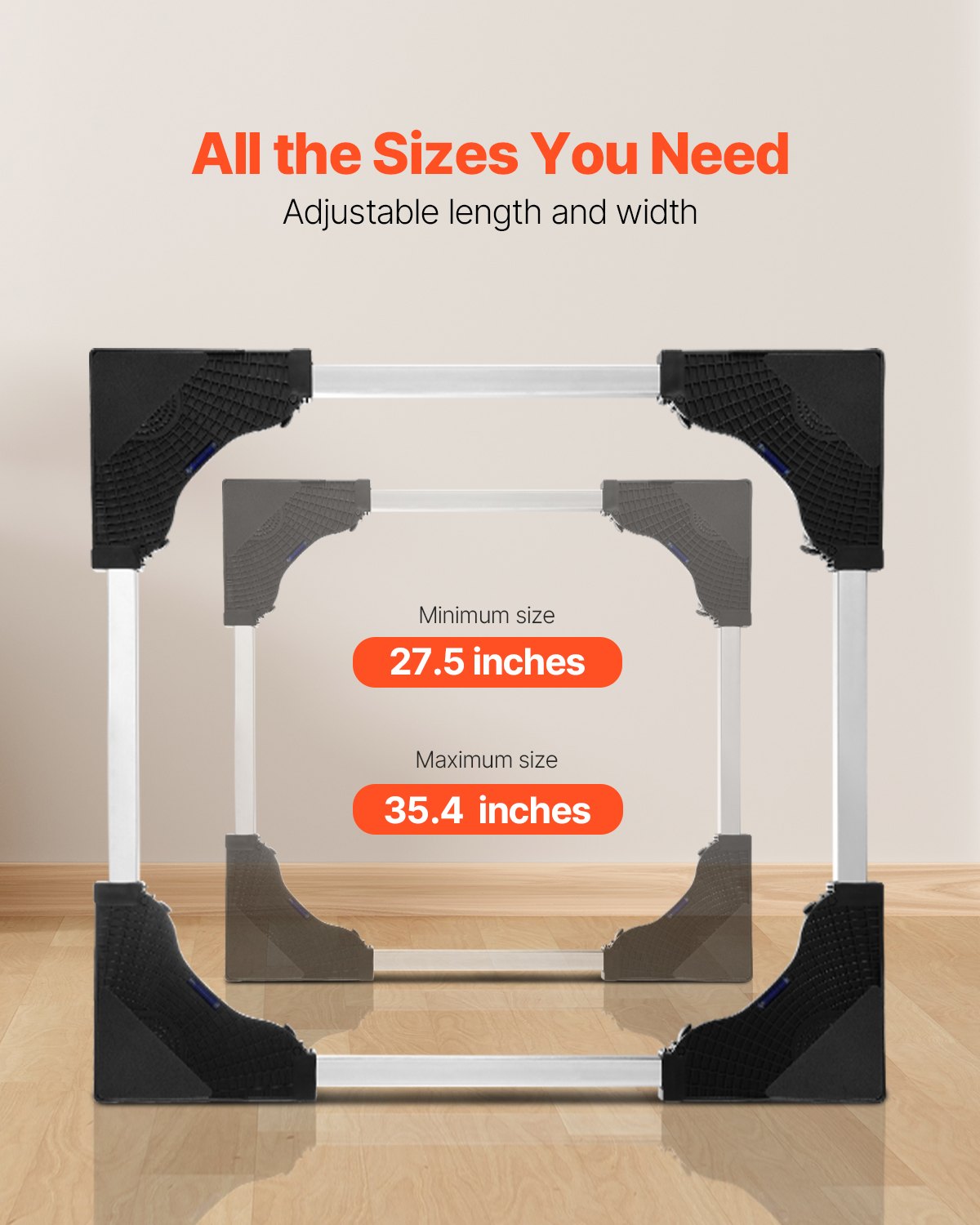 VEVOR Supporto per Frigorifero Base Mobile, Carico 500 kg Supporto per Lavatrice con 8 Ruote Gemelle Bloccabili e 4 Freni, Carrello per Mobili Regolabile 698,5 mm-899,16 mm per Lavatrice Asciugatrice