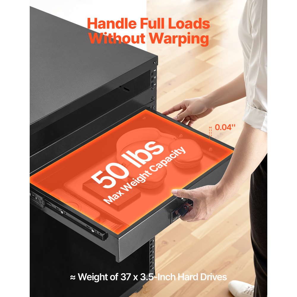 VEVOR Cassetto per Montaggio su Rack 2U, Capacità di Carico di 22,68 kg, Cassetto Bloccabile Scorrevole con Serratura e Fori per Cavi, per Armadio AV per Apparecchiature di Rete da 482 mm