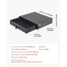 VEVOR Cassetto per Montaggio su Rack 2U, Capacità di Carico di 22,68 kg, Cassetto Bloccabile Scorrevole con Serratura e Fori per Cavi, per Armadio AV per Apparecchiature di Rete da 482 mm