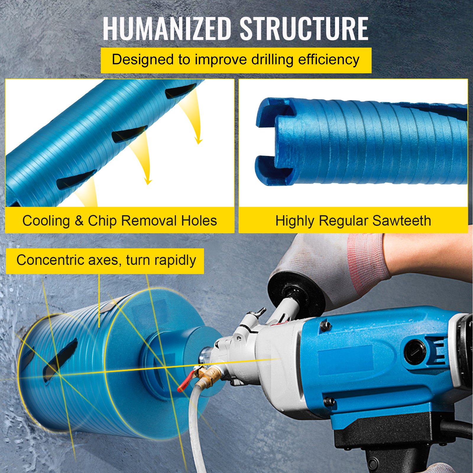 VEVOR Punta per carotaggio a secco, diametro 38,1 mm, filettata 5/8"-11, profondità 241,3 mm Utensile per carotaggio diamantato con punta pilota e lama da 4,5", punte per seghe a tazza