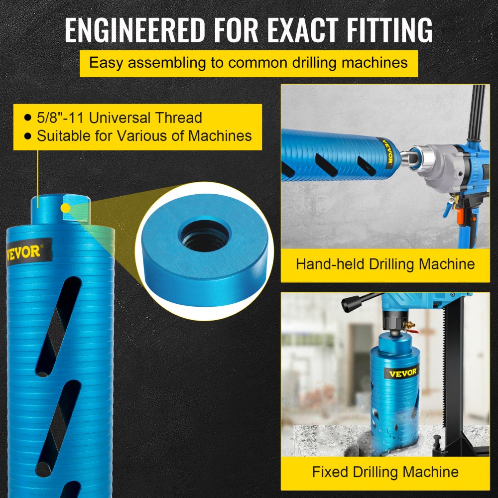 VEVOR Punta per carotaggio a secco, attacco con codolo 5/8"-11 diametro 76,2 mm con punta pilota e lama da 4,5", profondità 241,3 mm, utensile per carotaggio diamantato, punte per seghe a tazza