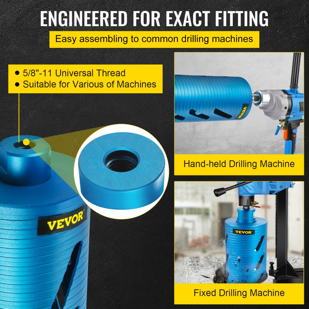 VEVOR Punta per carotaggio, diametro 101,6 mm Attacco per codolo 5/8"-11, profondità 241,3 mm Utensile per carotaggio a secco diamantato, punte per seghe a tazza per muratura