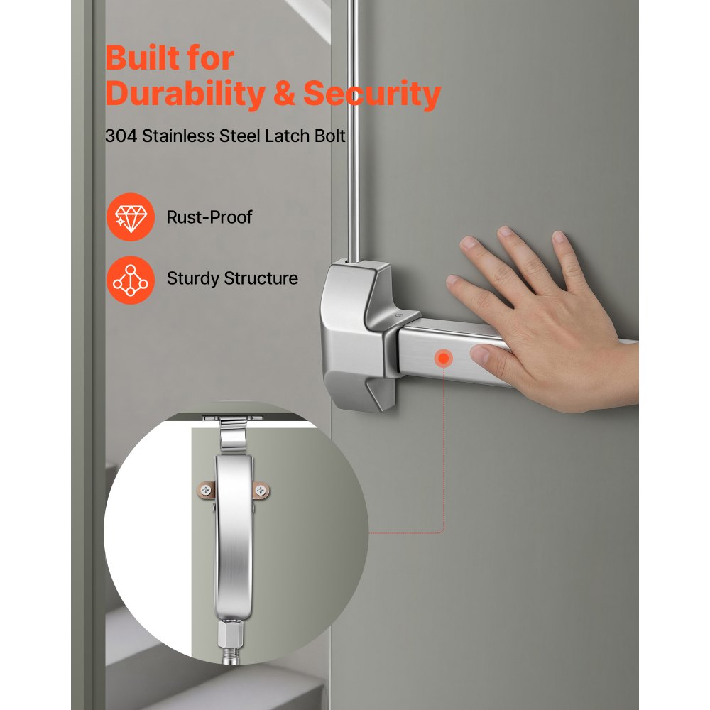 VEVOR Dispositivo Antipanico con Barra di Spinta Commerciale in Acciaio Inox da 711 mm per Porte di Uscita, Ferramenta di Emergenza Asta Superiore Verticale e Adesivo, per Porte in Legno o Metallo