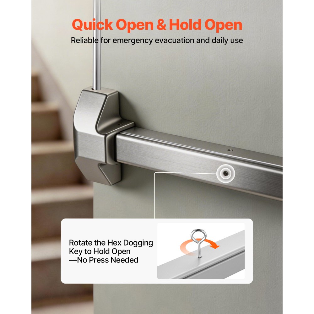 VEVOR Dispositivo Antipanico con Barra di Spinta Commerciale in Acciaio Inox da 711 mm per Porte di Uscita, Ferramenta di Emergenza Asta Superiore Verticale e Adesivo, per Porte in Legno o Metallo