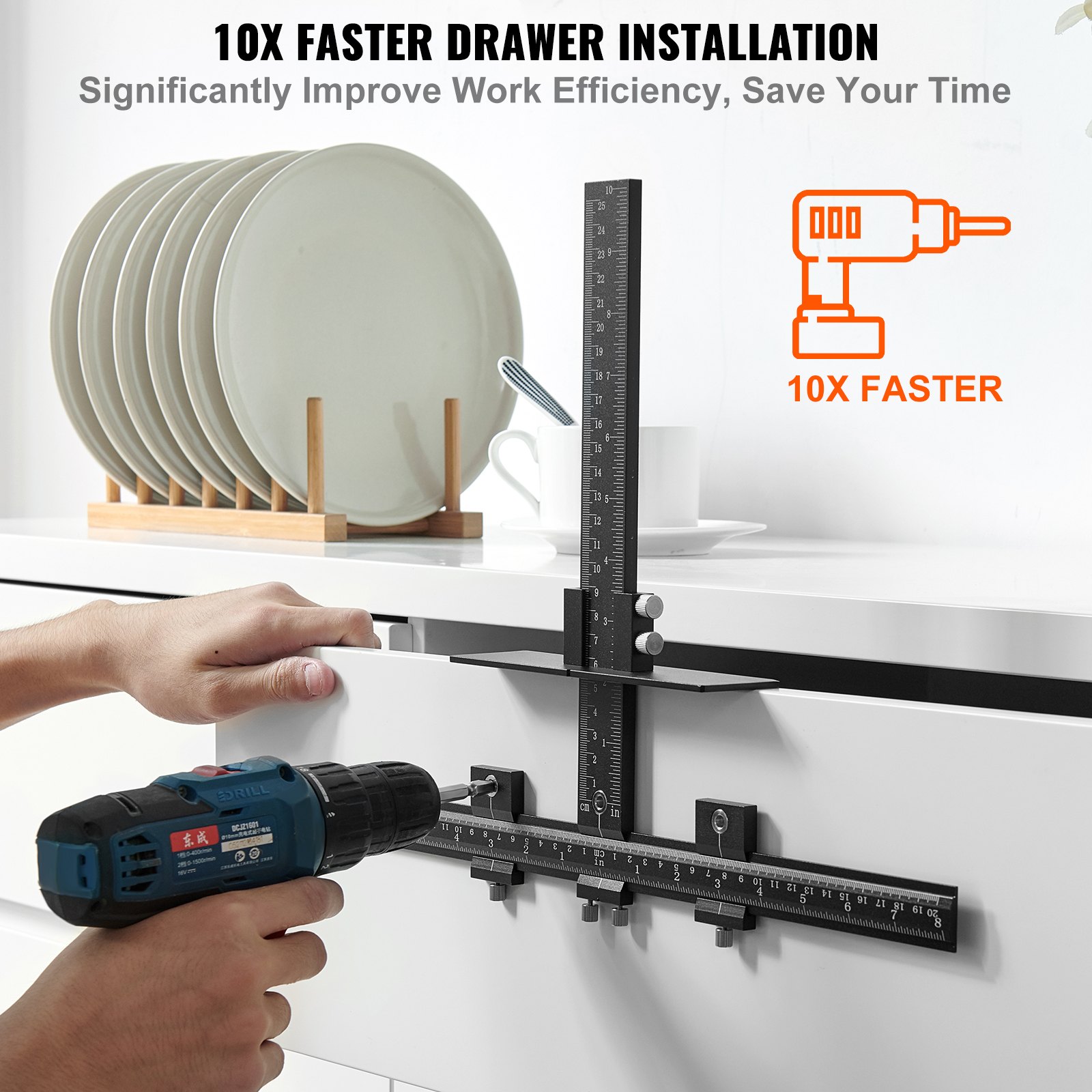 VEVOR Localizzatore di Punzoni per Legno di Foratura per Maniglie delle Porte, Dima di Posizionamento Foratura per Armadietti Strumento di Perforazione Centrale con Guida per Foratura Cassetti Porte