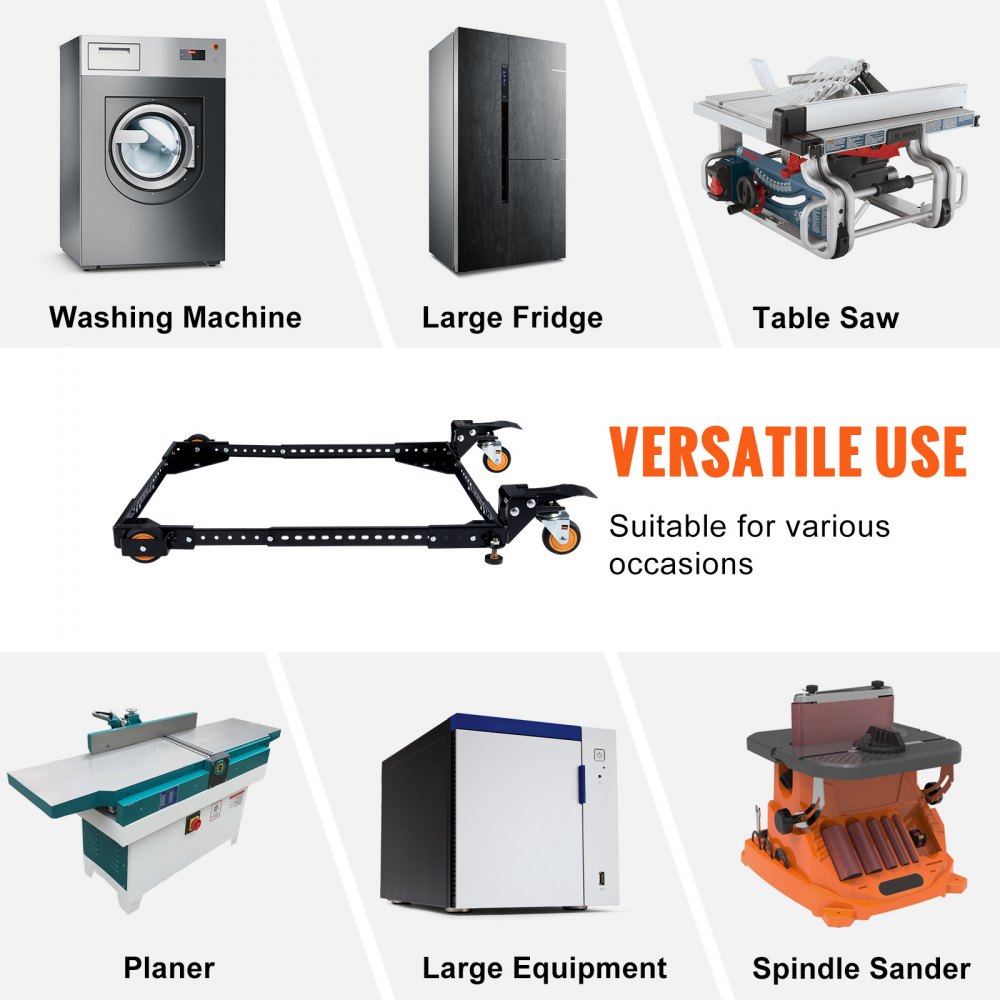 VEVOR Kit di Base Mobile per Carico Pesante 295,5 kg, Supporto Universale con Rotelle Regolabile da 304x304 mm a 914x914 mm, Ruote Girevoli, Base per Attrezzature Lavorazione Legno Lavatrice