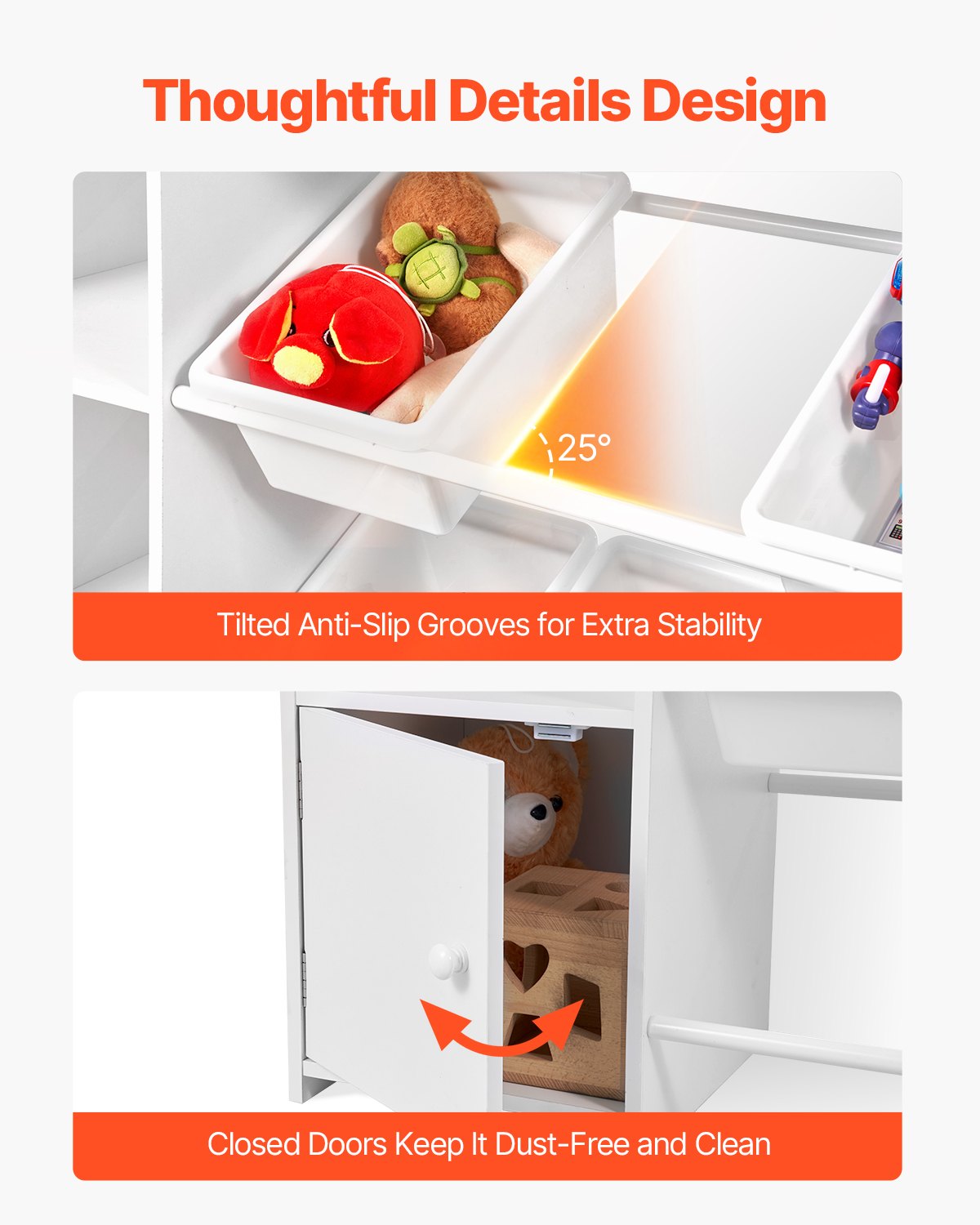 VEVOR Scaffale per Giocattoli, Carico di 10 kg Organizzatore per Giocattoli a 4 Ripiani con 8 Contenitori in Plastica Flessibili, Mobiletto per Camera da Letto, Aula, Cameretta dei Bambini, Bianco