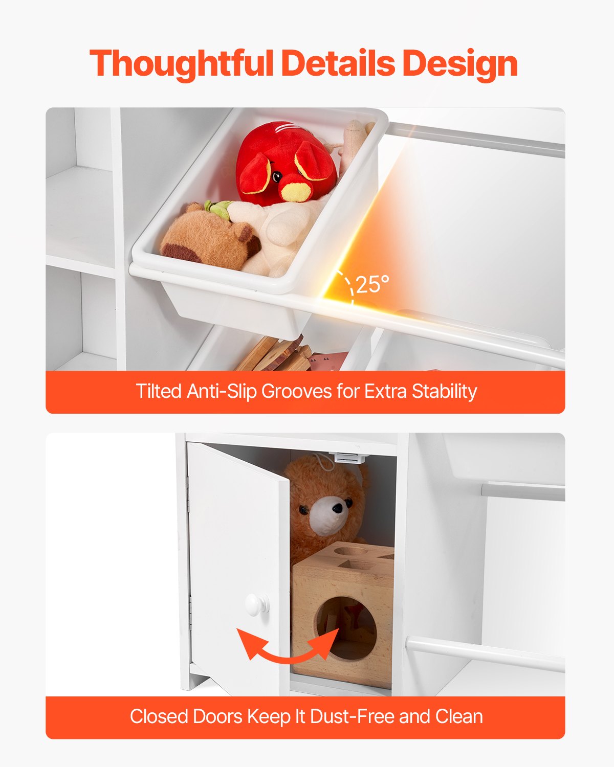 VEVOR Scaffale per Giocattoli, Carico di 10 kg Organizzatore per Giocattoli a 4 Ripiani con 8 Contenitori in Plastica Flessibili, per Camera da Letto, Aula, Cameretta dei Bambini, Bianco