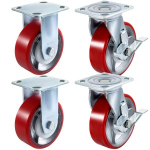 Set 4 Ruote Girevoli Industriali Da 5 Pollici Con Freni - Portata 1088 Kg, Poliuretano, Doppi Cuscinetti - 6