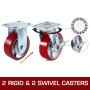 VEVOR Confezione da 4 ruote girevoli in poliuretano 6" x 2" su freno ruota in acciaio (2) Rigide (2)