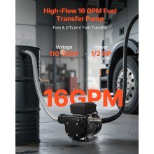 VEVOR Pompa Elettrica di Trasferimento Carburante, 60 L/min, Altezza di Sollevamento Max. 13,7 m, con Ugello Carburante Automatico e 2 Tubi Flessibili, per Veicoli, Cantieri Edili