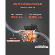 VEVOR Pompa Elettrica di Trasferimento Carburante, 60 L/min, Altezza di Sollevamento Max. 13,7 m, con Ugello Carburante Automatico e 2 Tubi Flessibili, per Veicoli, Cantieri Edili