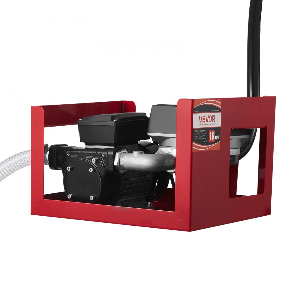 VEVOR Pompa Elettrica di Trasferimento Carburante, 60 L/min, Altezza di Sollevamento Max. 13,7 m, con Misuratore, Ugello Carburante Automatico e 2 Tubi Flessibili, per Veicoli, Cantieri Edili