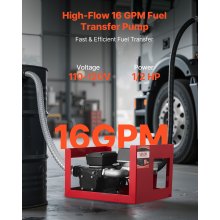 VEVOR Pompa Elettrica di Trasferimento Carburante, 60 L/min, Altezza di Sollevamento Max. 13,7 m, con Misuratore, Ugello Carburante Automatico e 2 Tubi Flessibili, per Veicoli, Cantieri Edili