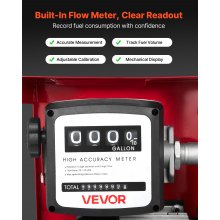 VEVOR Pompa Elettrica di Trasferimento Carburante, 60 L/min, Altezza di Sollevamento Max. 13,7 m, con Misuratore, Ugello Carburante Automatico e 2 Tubi Flessibili, per Veicoli, Cantieri Edili