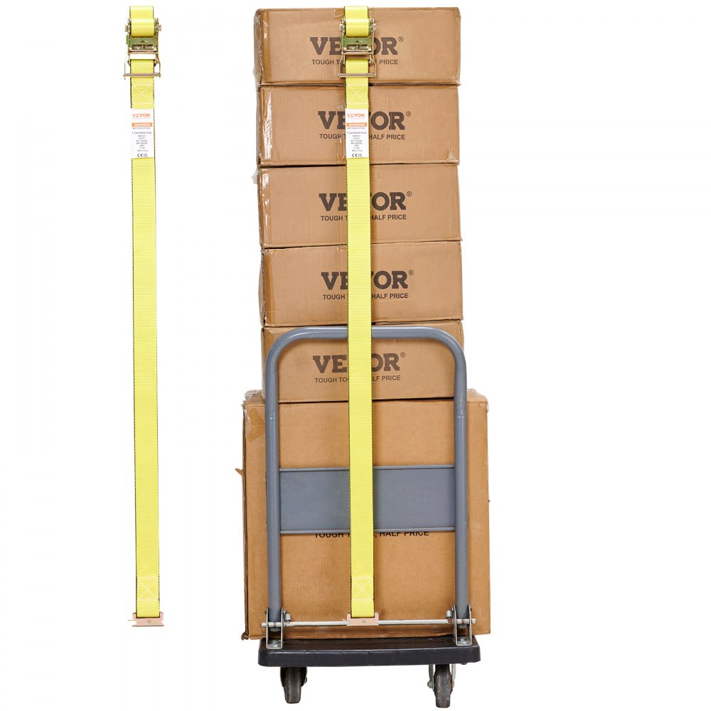 VEVOR 8-piece set of ratchet straps 0.05 x 4.6 m, 1995.8 kg capacity, polyester webbing with carbon steel hooks, ideal for motorcycles, bicycles, kayaks, UTVs, boats, and ATVs