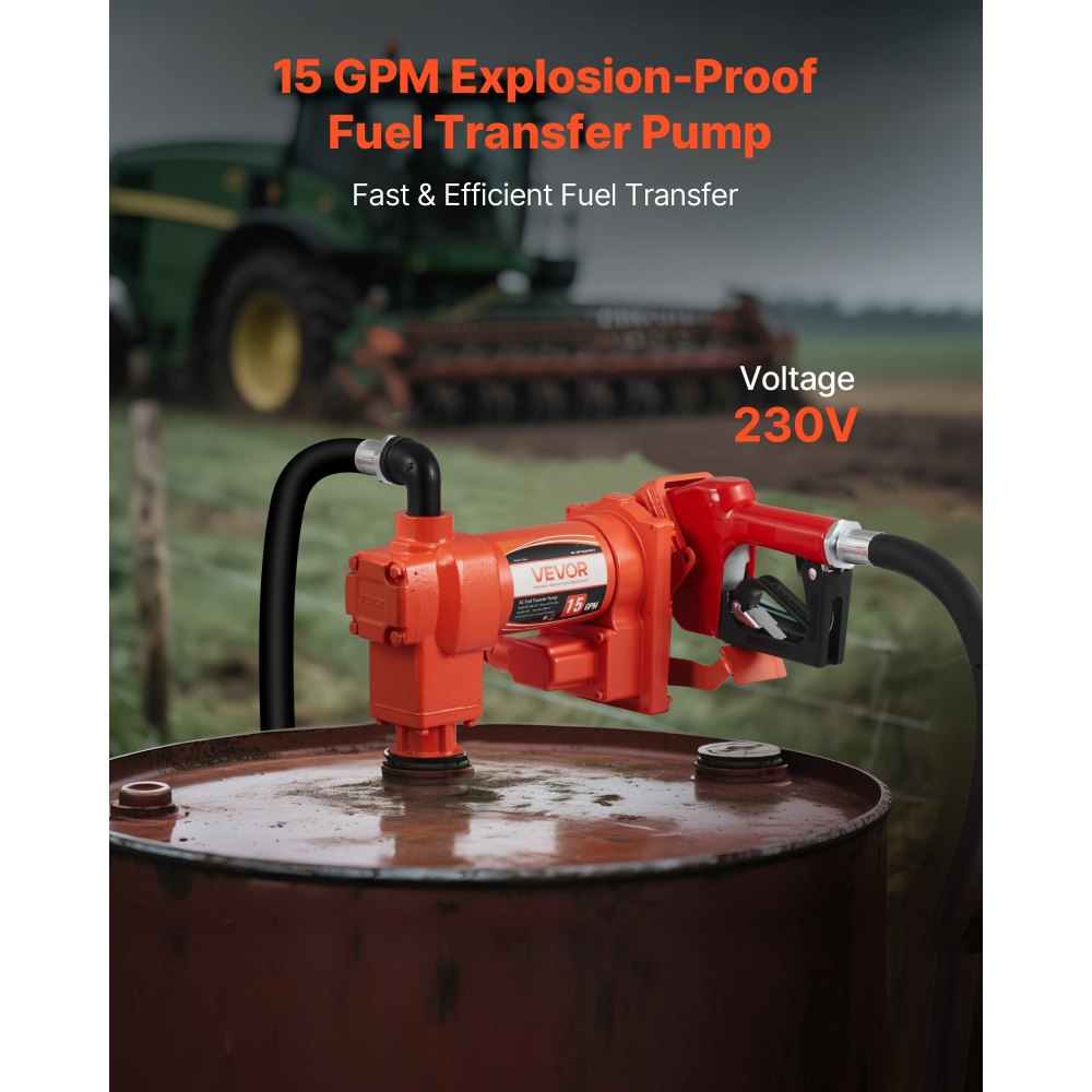 VEVOR Pompa Elettrica di Trasferimento Carburante 230 V, 57 L/min, Altezza di Aspirazione Max. 2,4 m, con Ugello Carburante, Spegnimento Automatico, Tubo di Scarico, Kit ad Alta Portata per Benzina