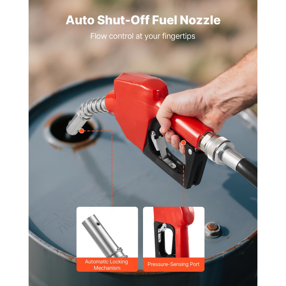 VEVOR Pompa Elettrica di Trasferimento Carburante 230 V, 57 L/min, Altezza di Aspirazione Max. 2,4 m, con Ugello Carburante, Spegnimento Automatico, Tubo di Scarico, Kit ad Alta Portata per Benzina