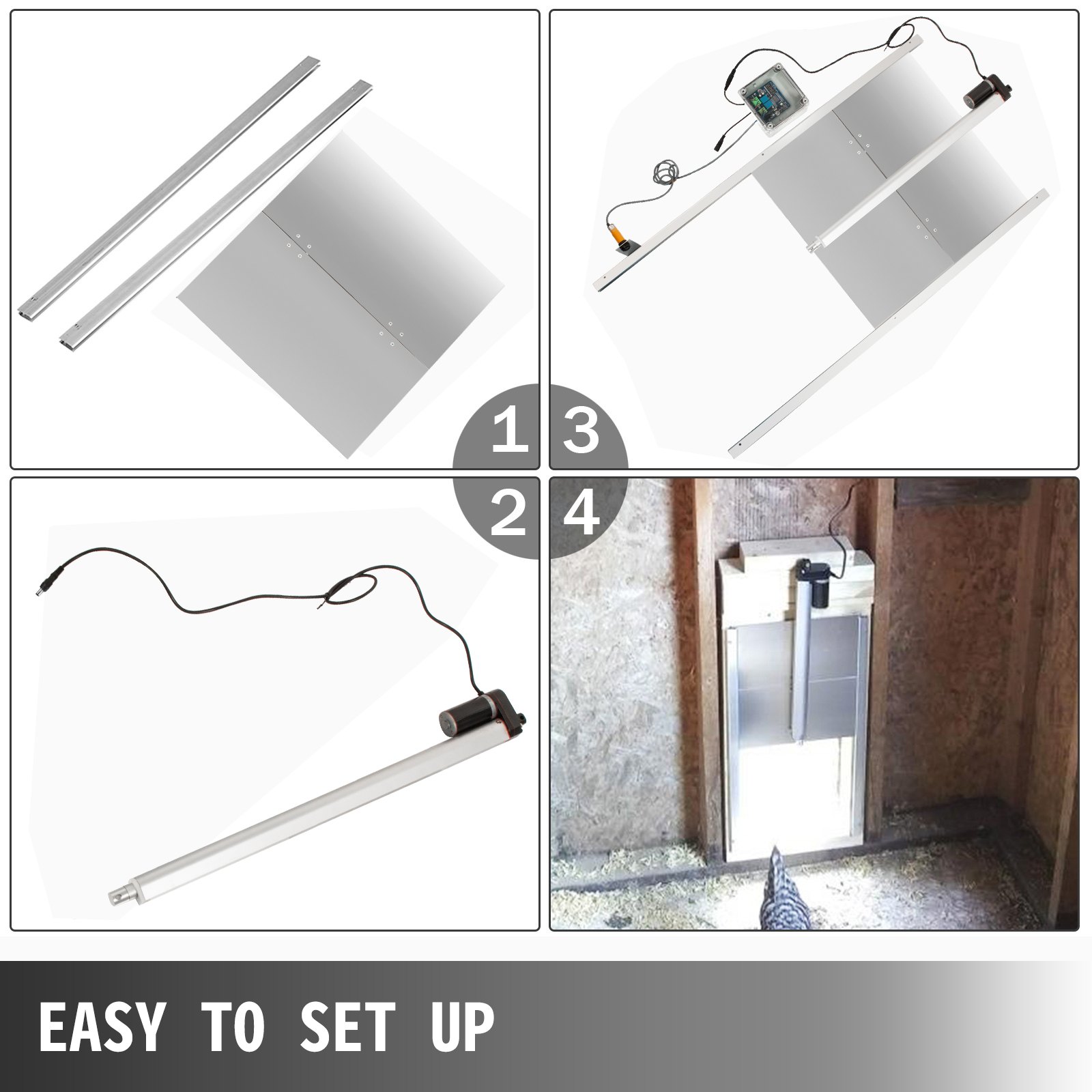 VEVOR Porta Automatica Pollaio Apriporta Automatico per Pollaio da 12V 52x96CM per Porta Controllore del Tempo in Alba o Tramonto Gabbia per Polli con Interruttore