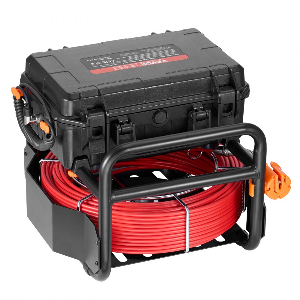 VEVOR Telecamera per Fognatura 50 m Telecamera per Scarichi Autolivellante, Schermo Tattile 256,54 mm Trasmettitore 512 Hz e Contatore di Distanza, Telecamera Idraulica a Serpente IP67 con Luci-12 LED