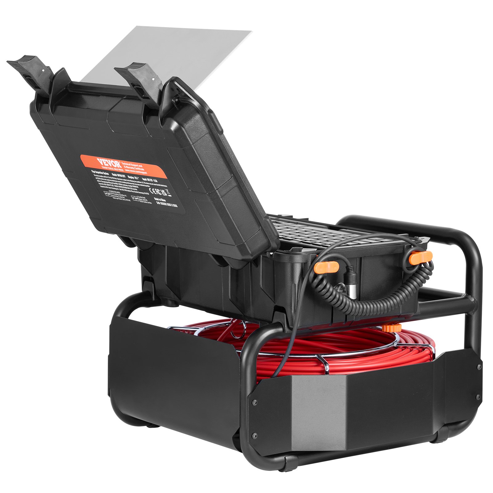 VEVOR Telecamera per Fognatura 50 m Telecamera per Scarichi Autolivellante, Schermo Tattile 256,54 mm Trasmettitore 512 Hz e Contatore di Distanza, Telecamera Idraulica a Serpente IP67 con Luci-12 LED