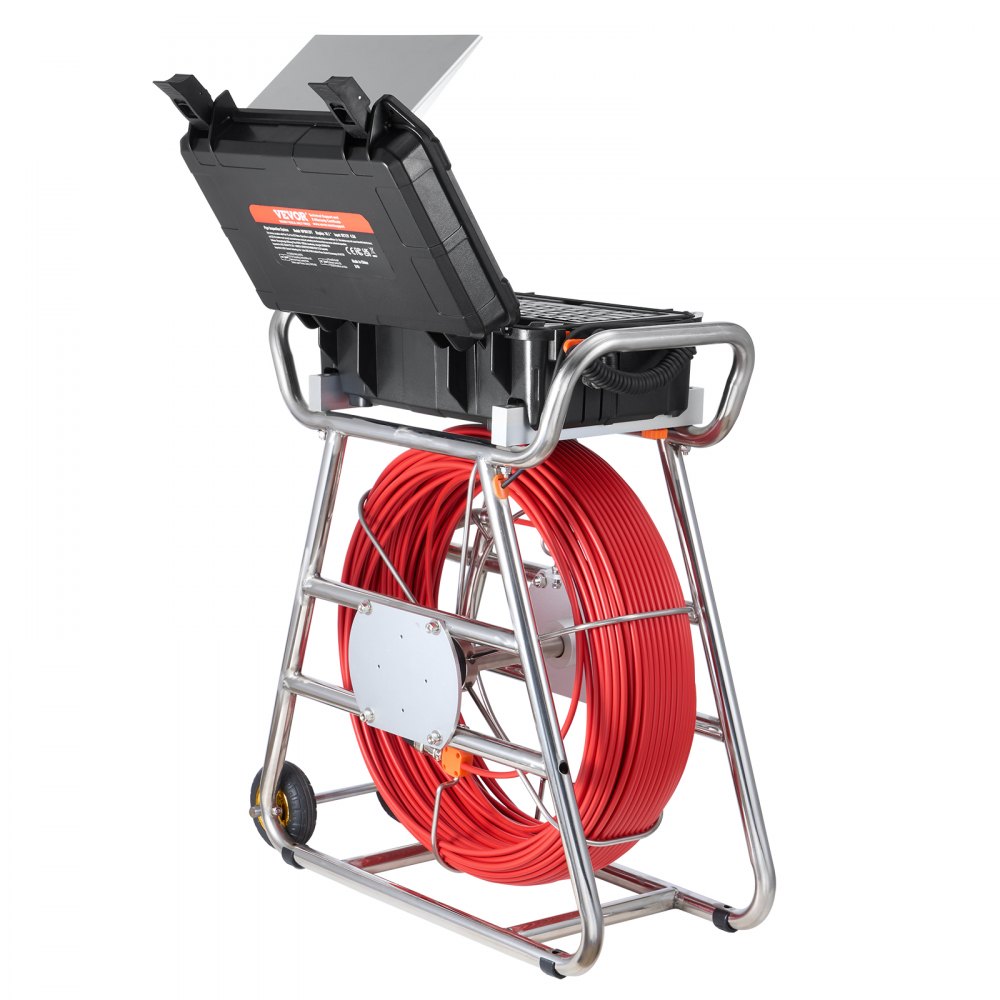 VEVOR Telecamera per Fognatura 100 m Telecamera per Scarichi Autolivellante, Schermo Tattile 256,54 mm Trasmettitore 512 Hz Contatore di Distanza, Telecamera Idraulica a Serpente IP67 con Luci-12 LED
