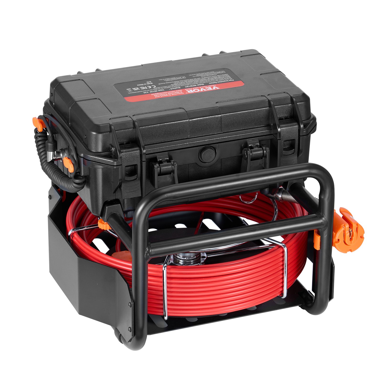 VEVOR Telecamera per Fognatura 50 m Telecamera per Scarichi Autolivellante con Trasmettitore 512 Hz Contatore di Distanza, Schermo 228,6 mm Telecamera Idraulica HD 1080P a Serpente con Luci-12 LED