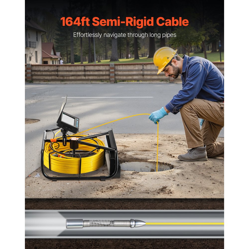 VEVOR Telecamera per Ispezione Tubi 50 m Endoscopio per Scarichi con Schermo 4,3'' Luci LED, Scheda SD da 16 GB, Zoom 3X, Video, Impermeabile IP68 per Condotte, Fognature, Impianti Idraulici da Casa