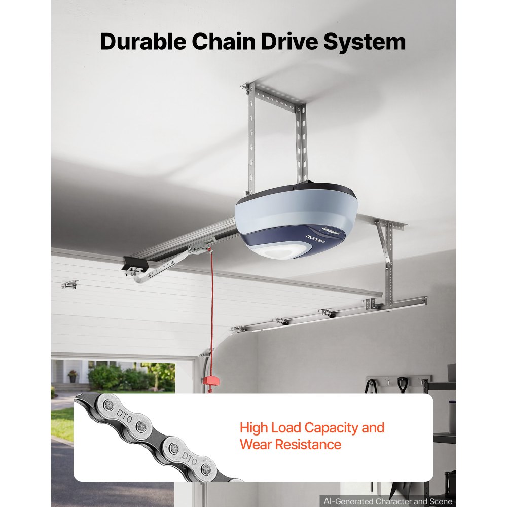 VEVOR Apriporta per Garage Residenziali con Forza di Trazione da 600 N, Sistema di Azionamento a Catena, con Sistema di Binari a 4 Sezioni, 2 Telecomandi e Illuminazione LED, Controllo Interno Auto