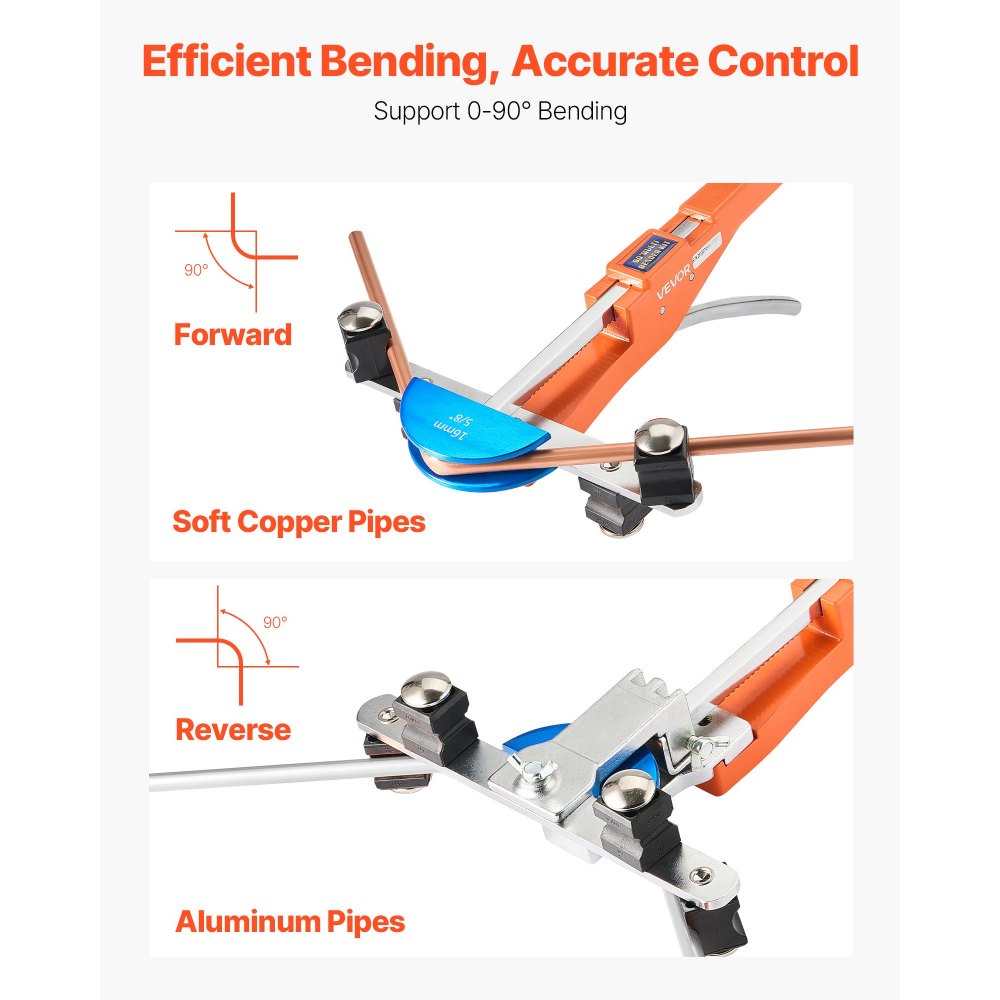 VEVOR Kit Piegatubi Manuale Pinza Compatto a Cricchetto Utensile per Piegatura Manuale Avanti/Indietro con Matrici in Lega di Alluminio per Tubi in Rame Alluminio Angolo di Piegatura max. 90°