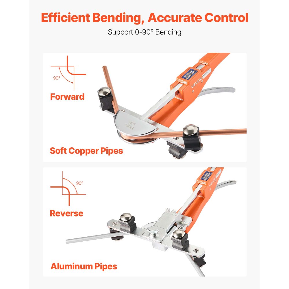 VEVOR Kit Piegatubi Pinza Piegatrice Manuale per Tubi in Rame e Alluminio, Utensile per Piegatura Manuale Spessore Compatibile 0,5-1,2 mm Angolo di Piegatura max. 90° per Riparazione Impianti