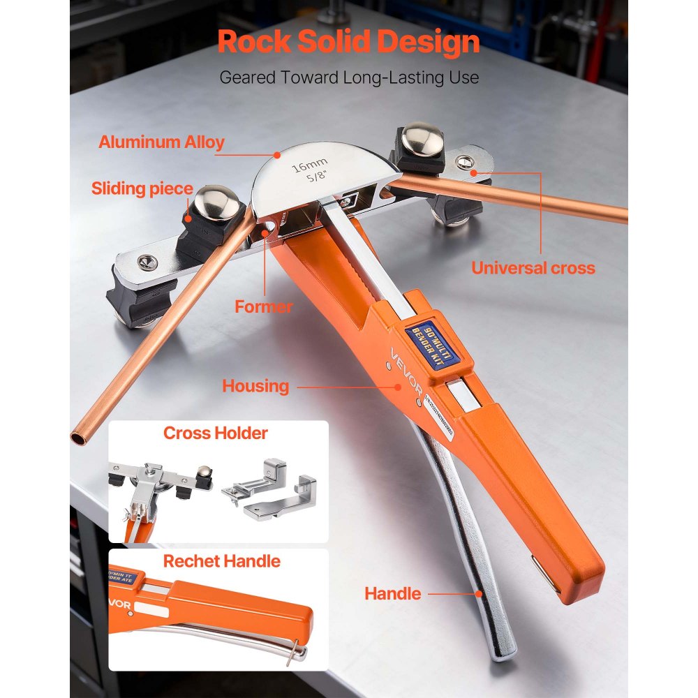 VEVOR Kit Piegatubi Pinza Piegatrice Manuale per Tubi in Rame e Alluminio, Utensile per Piegatura Manuale Spessore Compatibile 0,5-1,2 mm Angolo di Piegatura max. 90° per Riparazione Impianti