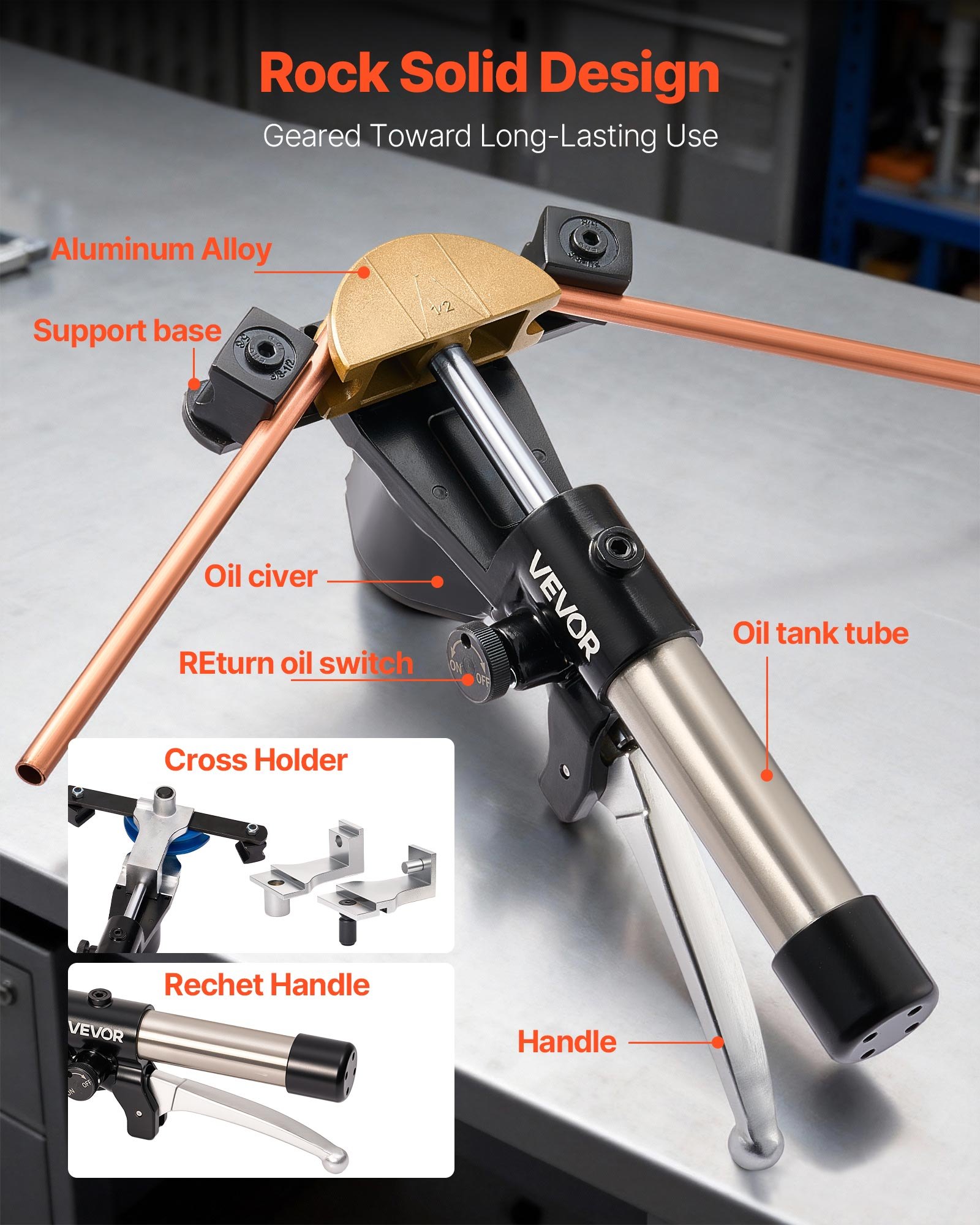 VEVOR Kit Piegatubi Idraulico da 6-22 mm Piegatubi Idraulico Pinza Piegatrice per Tubi in Rame, Strumento di Piegatura HVAC Avanti/Indietro con Matrici in Lega di Alluminio per Riparazione Auto