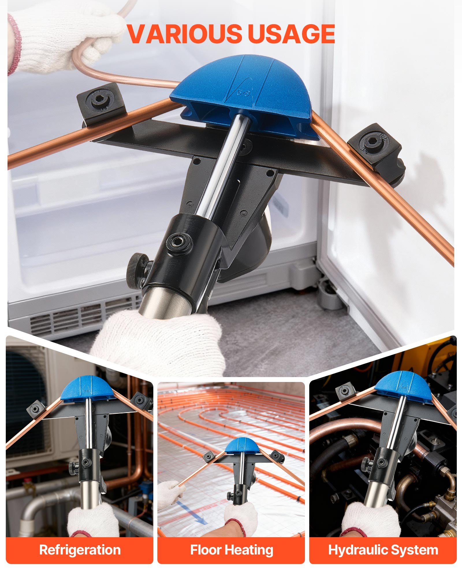 VEVOR Kit Piegatubi Idraulico per Tubi Pinza Idraulica per Piegtura di Tubi in Rame Alluminio Spessore 0,6-1,5 mm, Utensili per Piegatura di Tubi Angolo max. 90° Dimensioni 6-22 mm Riparazione