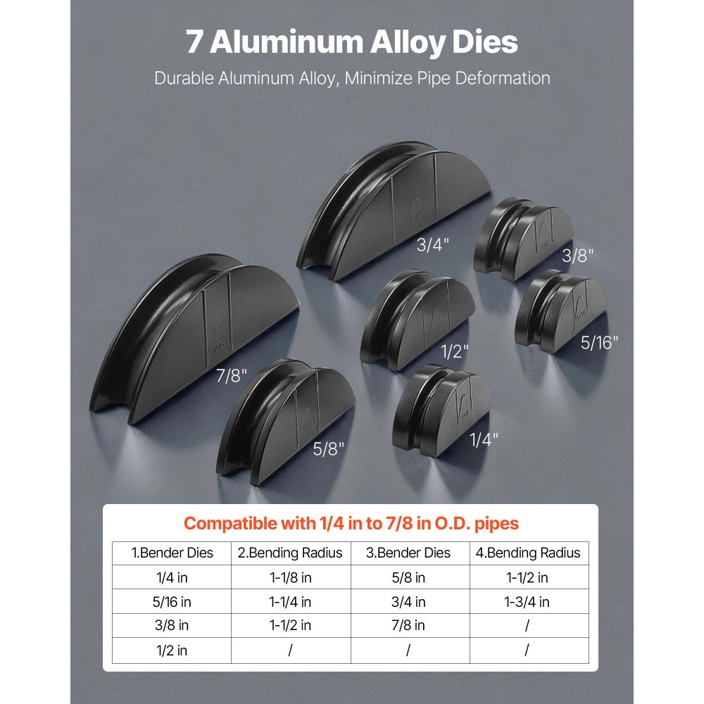 VEVOR Kit Piegatubi Idraulico 6-22mm Pinza Piegatrice Idraulica per Tubi in Rame, Set di Utensili per Piegatura HVAC Curvatura a 90° con 7 Matrici in Lega di Alluminio, per Riparazione di Automobili