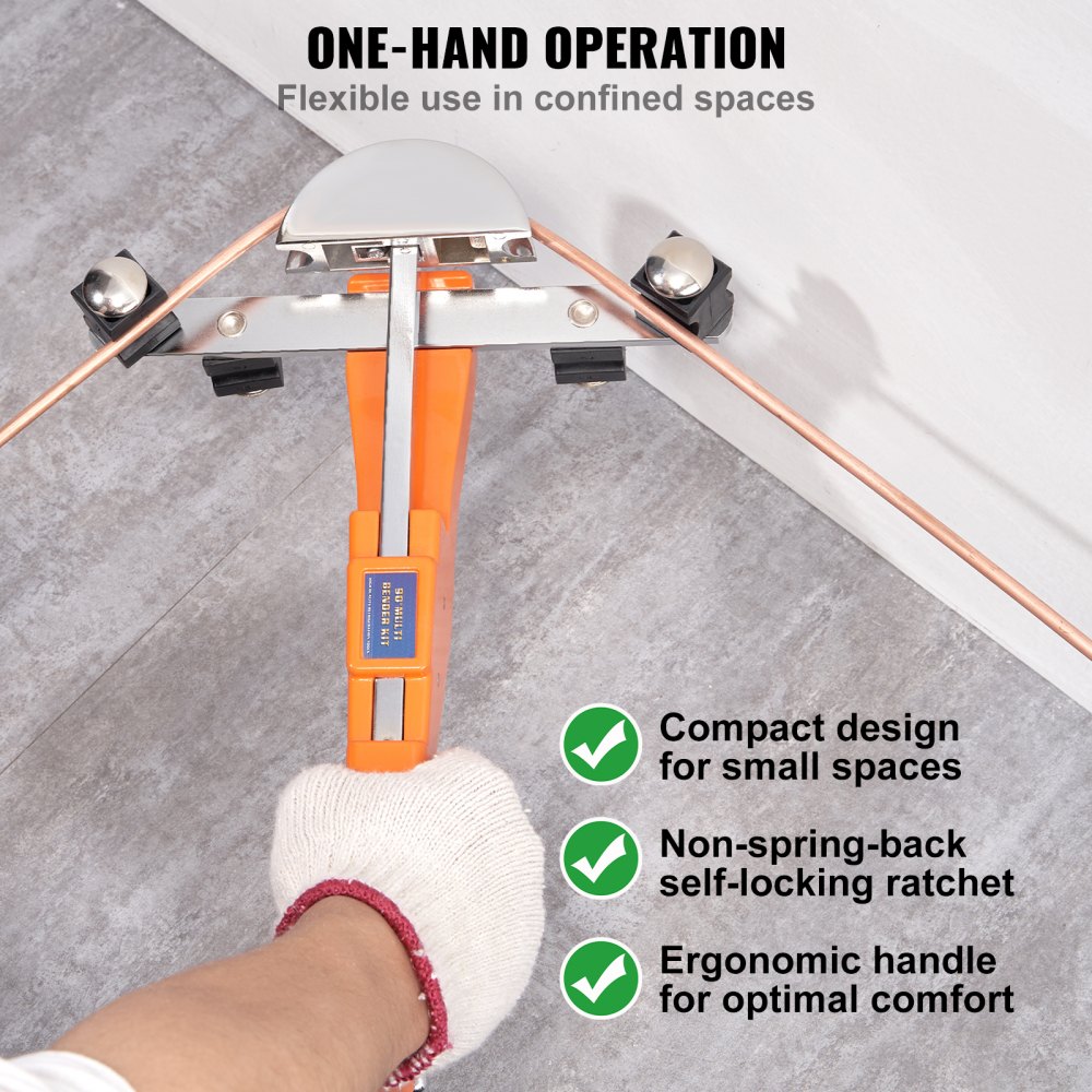 VEVOR Kit Piegatubi per Curvatura Angolazione di Piegatura 90° con 7 Matrici 1/4 a 7/8 pollici Sostituibili Fornito in Valigetta Portatile, Curvatubi a Cricchetto Pieghevole Bidirezionale a 90° 4,86kg