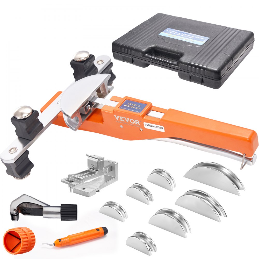 VEVOR Kit Piegatubi per Curvatura Angolazione di Piegatura 90° con 7 Matrici 1/4 a 7/8 pollici Sostituibili Fornito in Valigetta Portatile, Curvatubi a Cricchetto Pieghevole Bidirezionale a 90° 4,86kg