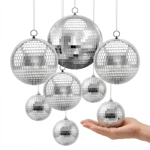 VEVOR Sfere da Discoteca a Specchio 100/150/200 mm Argentate Appendibili, Confezione da 8, per Feste, Decorazioni per Casa Matrimoni Compleanni e Palcoscenici, 2 Dimensioni di Piastrelle in Vetro