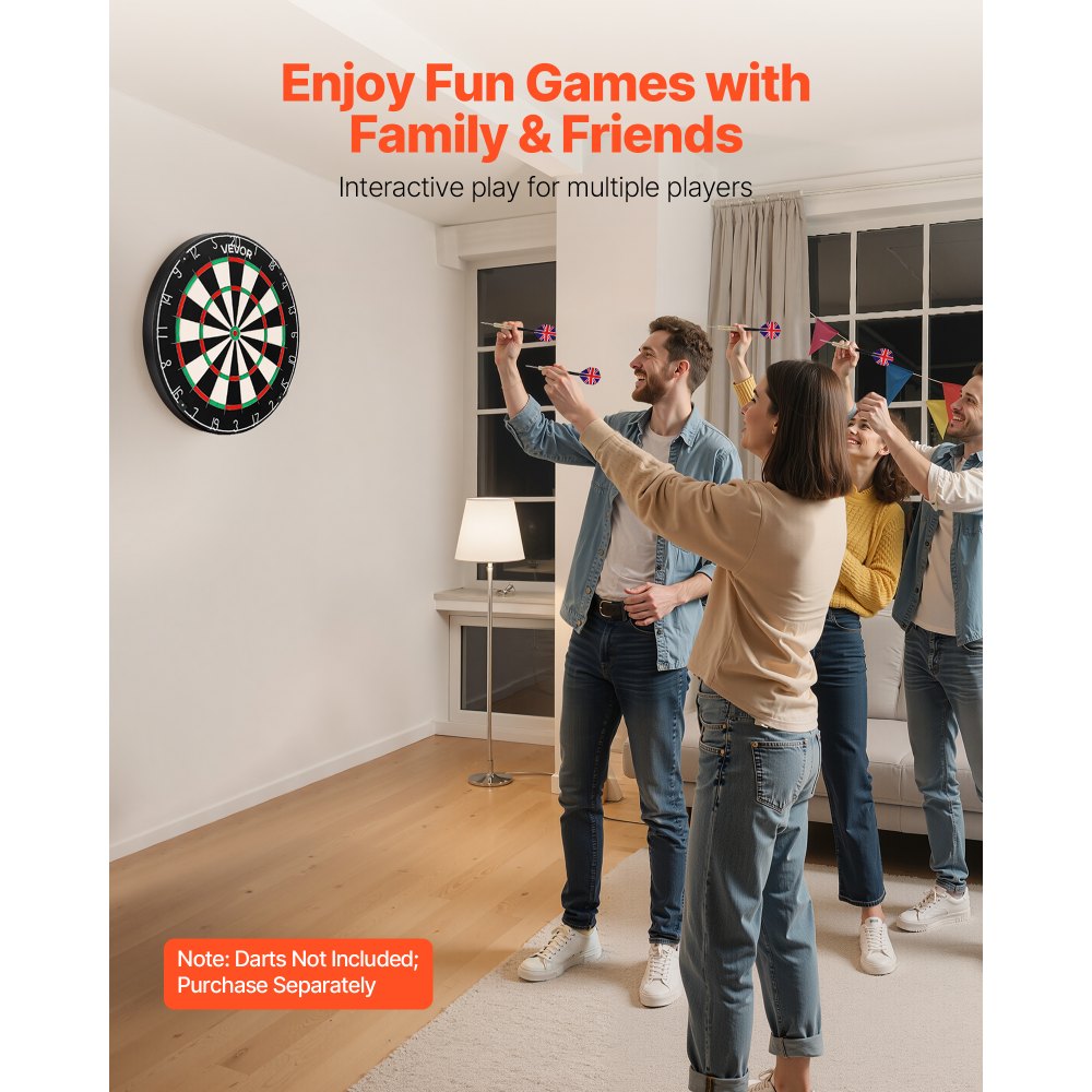 VEVOR Dart Board, High-Grade Self-Healing Sisal Fiber Dartboard with Staple-Free Bullseye, Blade Wire & Rotating Number Ring, 450mm Professional Dartboard for Home Party Game Room (Darts Not Included)