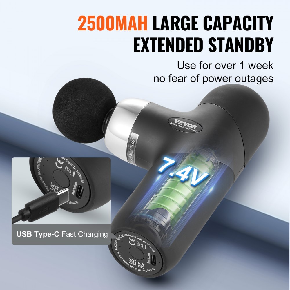 VEVOR Massage Gun, Massage Device for Athletes – with 4 speed levels and 4 massage heads, 40 W 2500 mAh batteries, mini massage gun for pain relief and muscle relaxation