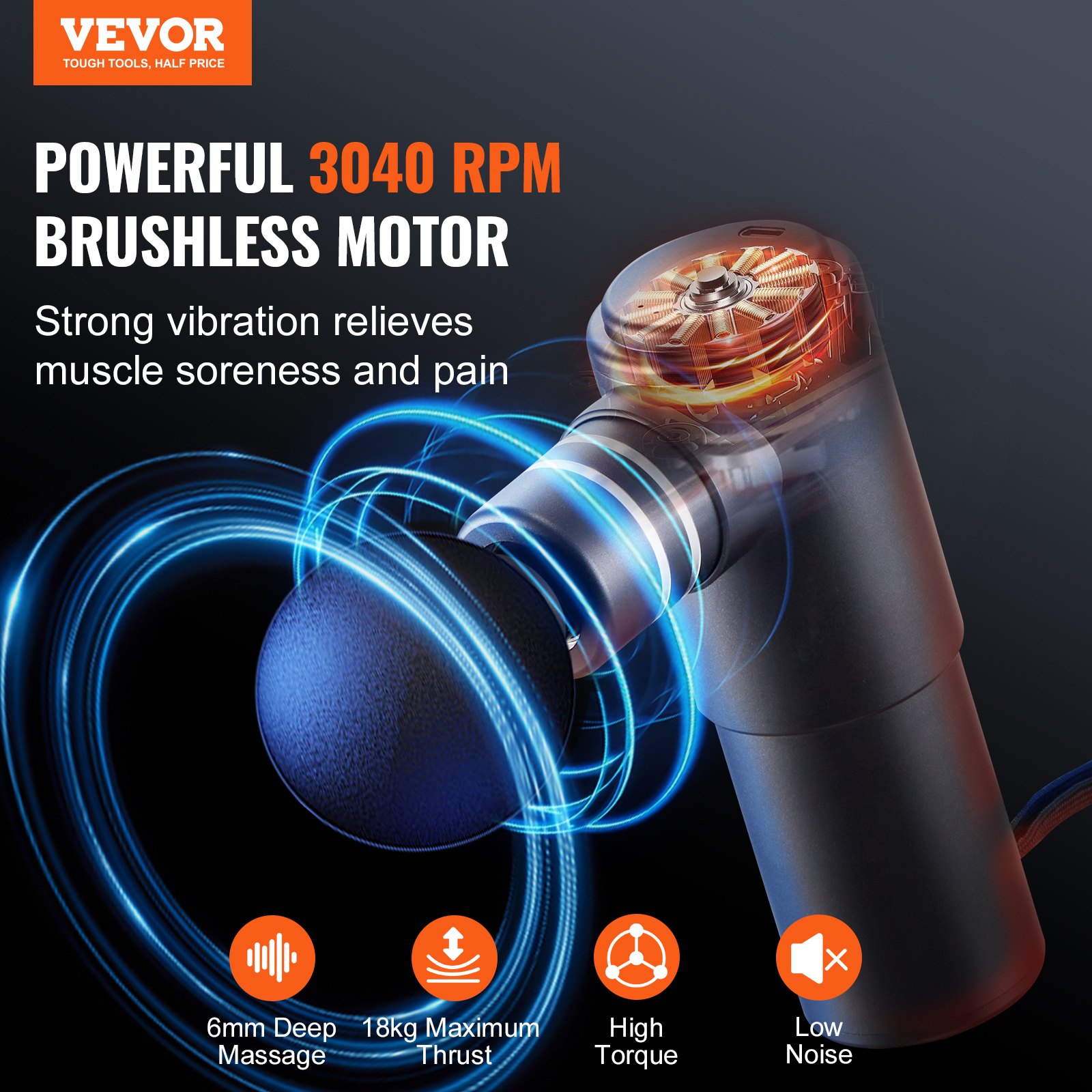 VEVOR Deep Tissue Massage Gun, Percussion Mini Muscle Massage Gun for Athletes – with 4 Speed Levels and 4 Massage Heads, 12V 2500mAh Batteries, Handheld Massage Gun