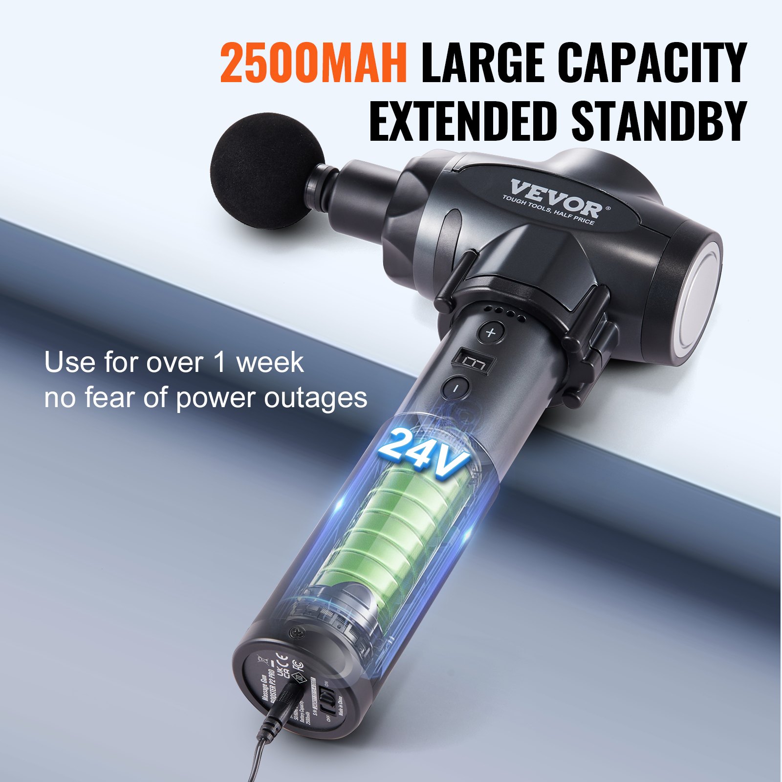 VEVOR Massaggiatore Tessuti Profondi 24V 2500 mAh Massaggiatore Portatile per Muscolare a Percussione, con 9 Livelli di Velocità, 6 Testine di Massaggio, per Alleviare Dolore, Rilassamento Muscolare