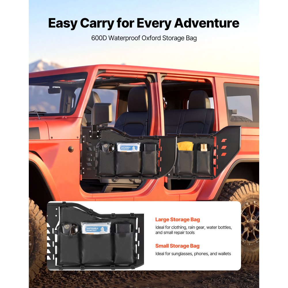 VEVOR Jeep Tube Doors, 4-Door, Compatible with 2018-2026 Jeep Wrangler JL & 2020-2026 Gladiator JT, Steel Off Road Front & Rear Tubular Half Doors with DOT Certified Side View Mirrors and Storage Bag