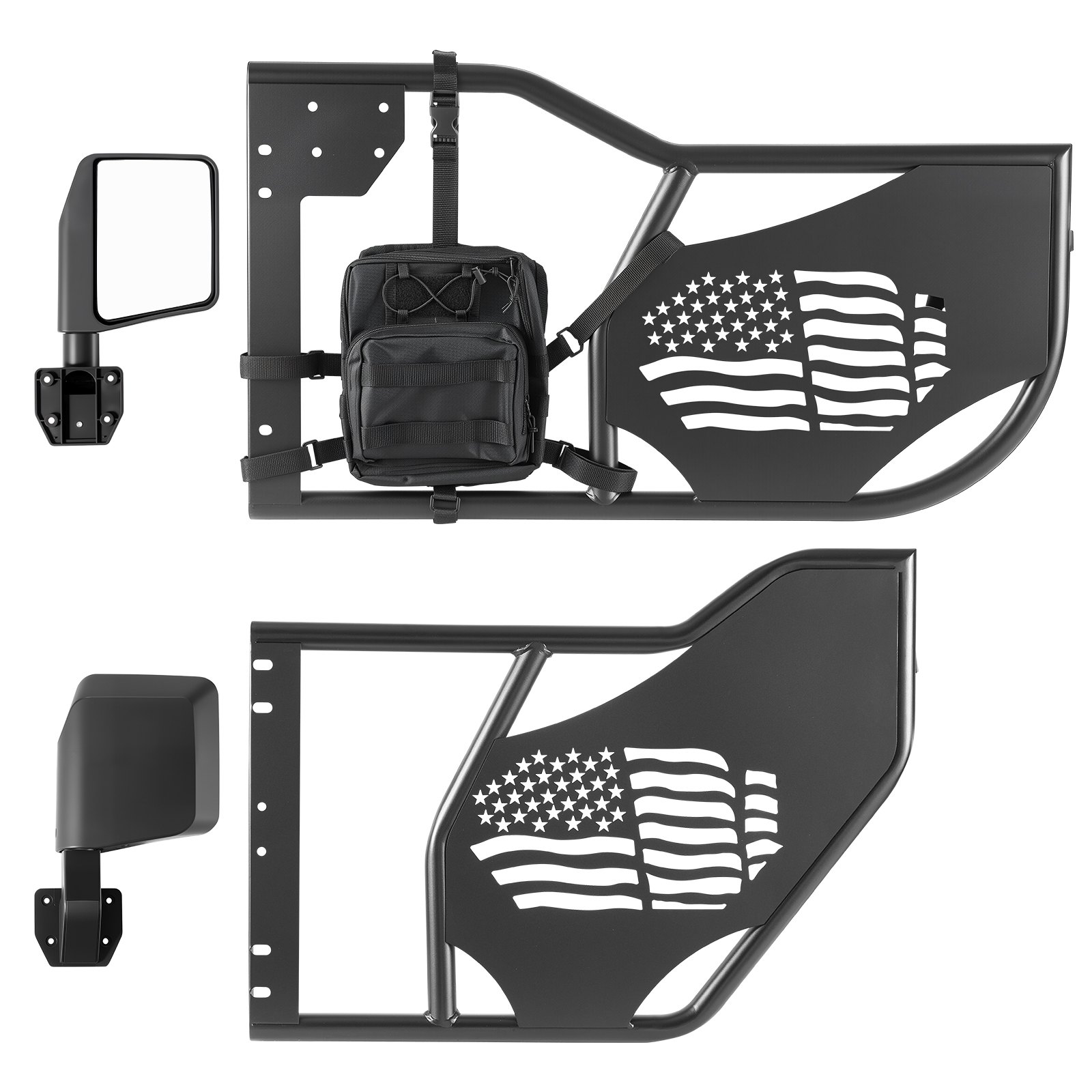 VEVOR Jeep Tube Doors, 4-Door, Fit for 2018-2026 Jeep Wrangler JL & 2020-2026 Gladiator JT, Flag Pattern Off Road Front & Rear Tubular Half Doors with DOT Certified Side View Mirrors and Storage Bag